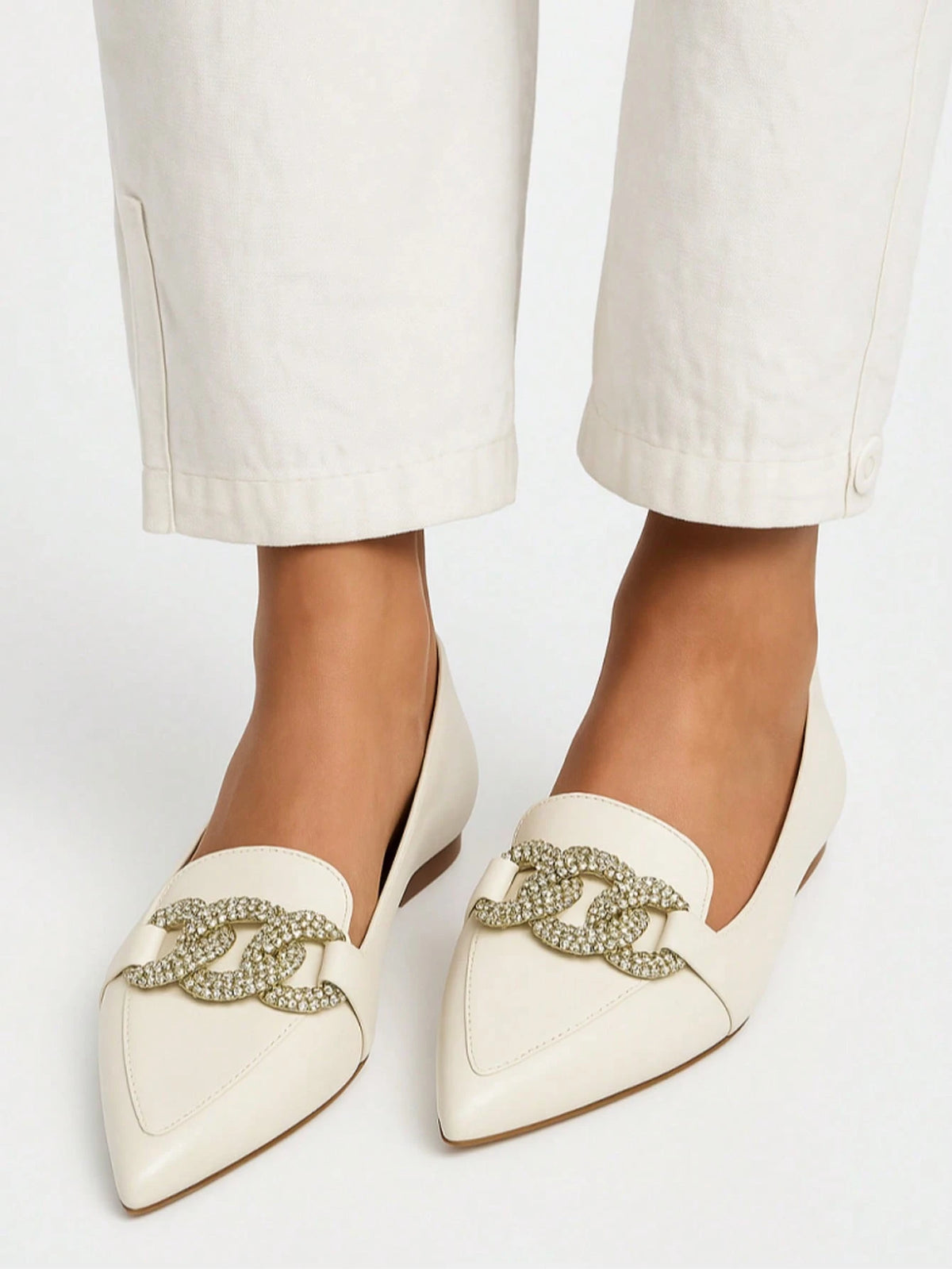 Sapatilha Feminina Confortável Luxo Elegante Sapato Feminino Mocassim Corrente