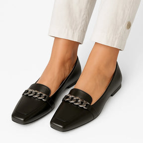 Sapatilha Mocassim Feminina Bico Quadrado com Corrente – Confortável, Luxuosa e Elegante