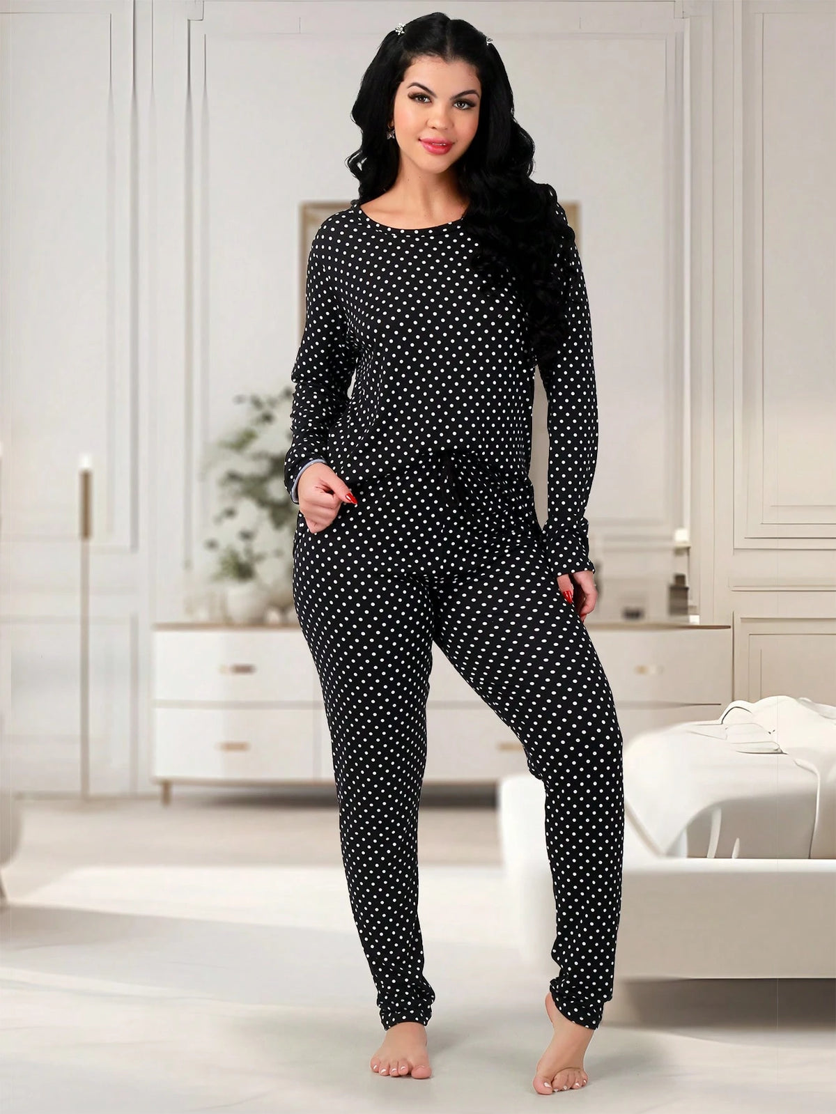 Pijama Feminino de Suede Estampado Inverno | Calça e Blusa de Manga Longa Confortável