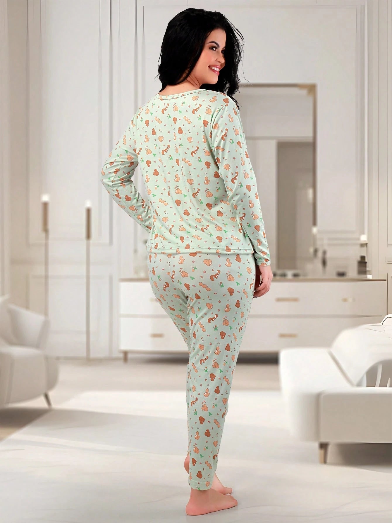 Pijama Feminino de Suede Estampado Inverno | Calça e Blusa de Manga Longa Confortável