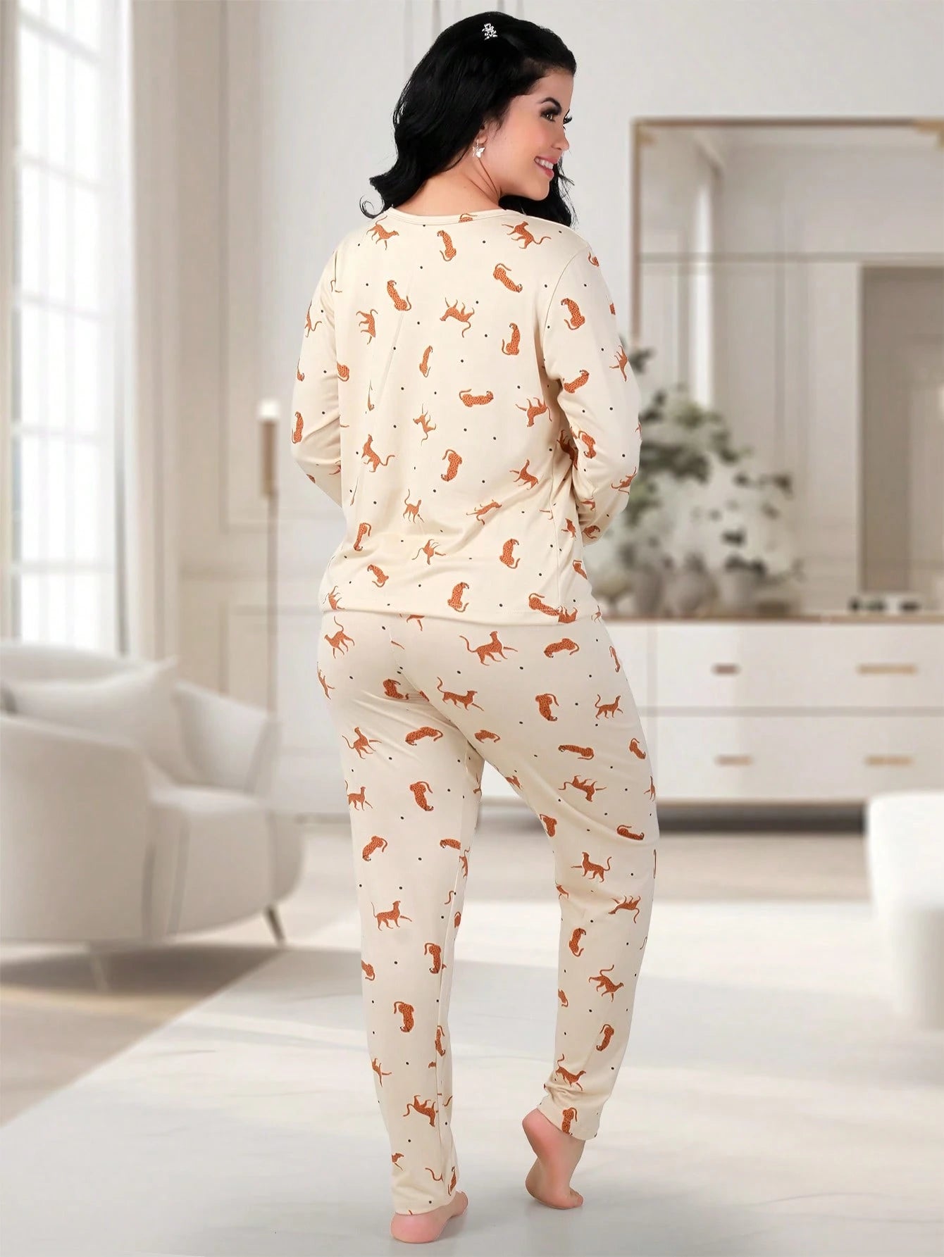 Pijama Feminino de Suede Estampado Inverno | Calça e Blusa de Manga Longa Confortável