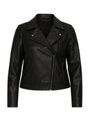 Jaqueta Feminina Plus Size em Courinho/Couro Sintético Casual elegante Zíper Botões na frente