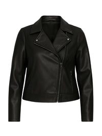 Jaqueta Feminina Plus Size em Courinho/Couro Sintético Casual elegante Zíper Botões na frente