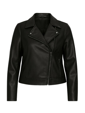 Jaqueta Feminina Plus Size em Courinho/Couro Sintético Casual elegante Zíper Botões na frente