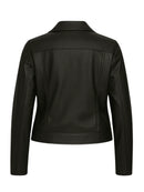 Jaqueta Feminina Plus Size em Courinho/Couro Sintético Casual elegante Zíper Botões na frente