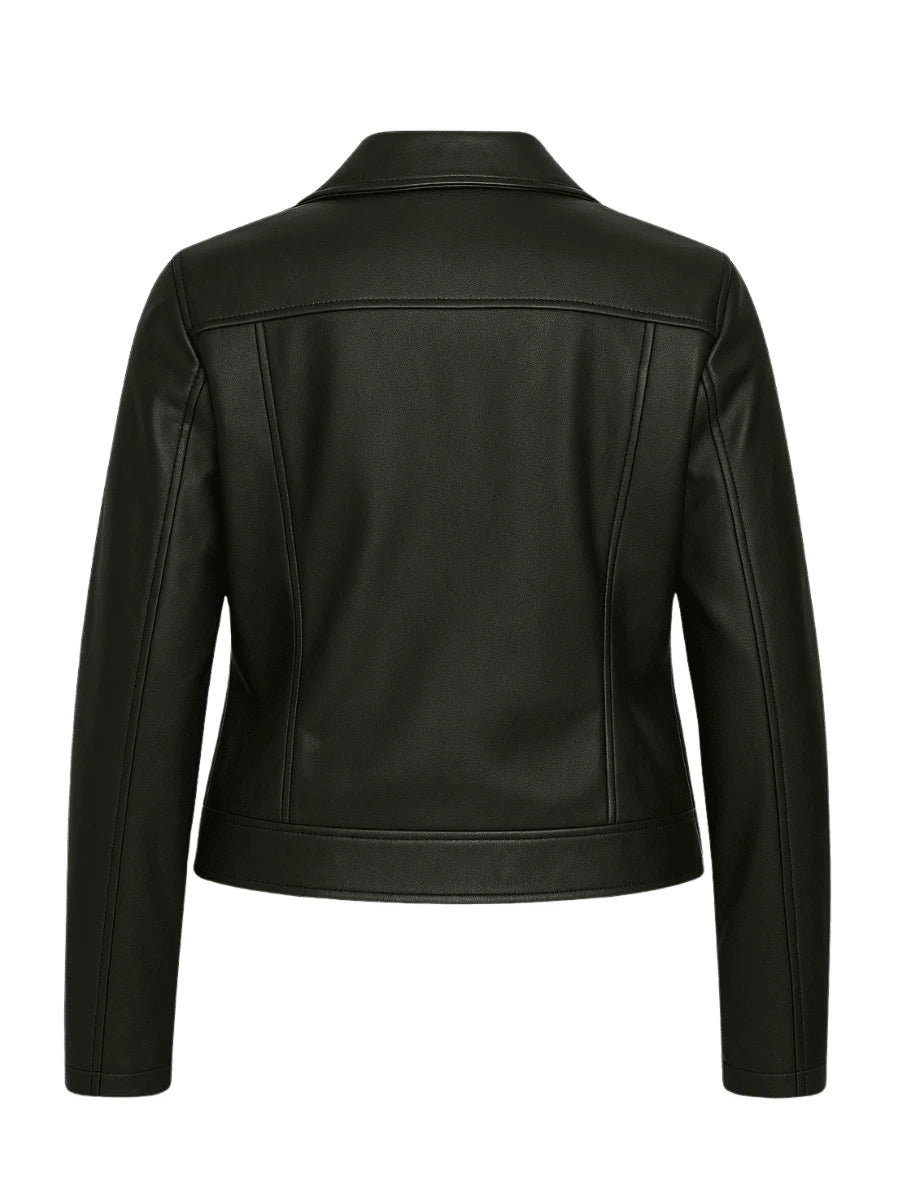 Jaqueta Feminina Plus Size em Courinho/Couro Sintético Casual elegante Zíper Botões na frente