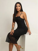 Vestido Midi Feminino de Tule com Alcinhas – Leve, Romântico e Elegante
