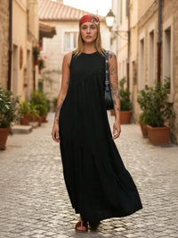 Vestido Longo Feminino sem Mangas em Malha Algodão Aveloz