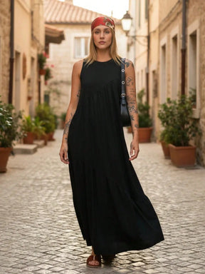 Vestido Longo Feminino sem Mangas em Malha Algodão Aveloz