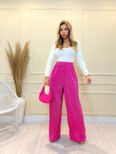 IN FASHION Calça feminina plissado Pantalona plissado Calça Feminina Novo