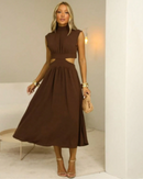 Vestido Midi Boho Chik Marrom Manga Japonesa Mary