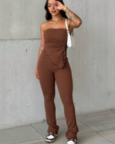Conjunto Feminino Canelado Tomara Que Caia Com Bojo - Mel