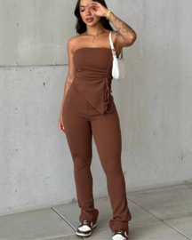 Conjunto Feminino Canelado Tomara Que Caia Com Bojo - Mel