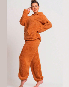 Pijama Feminino Inverno Teddy Flanelado | Capuz, Bolso e Conforto Total