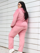 Conjunto Feminino Plus Size Plush Capuz Inverno Agasalho Calça