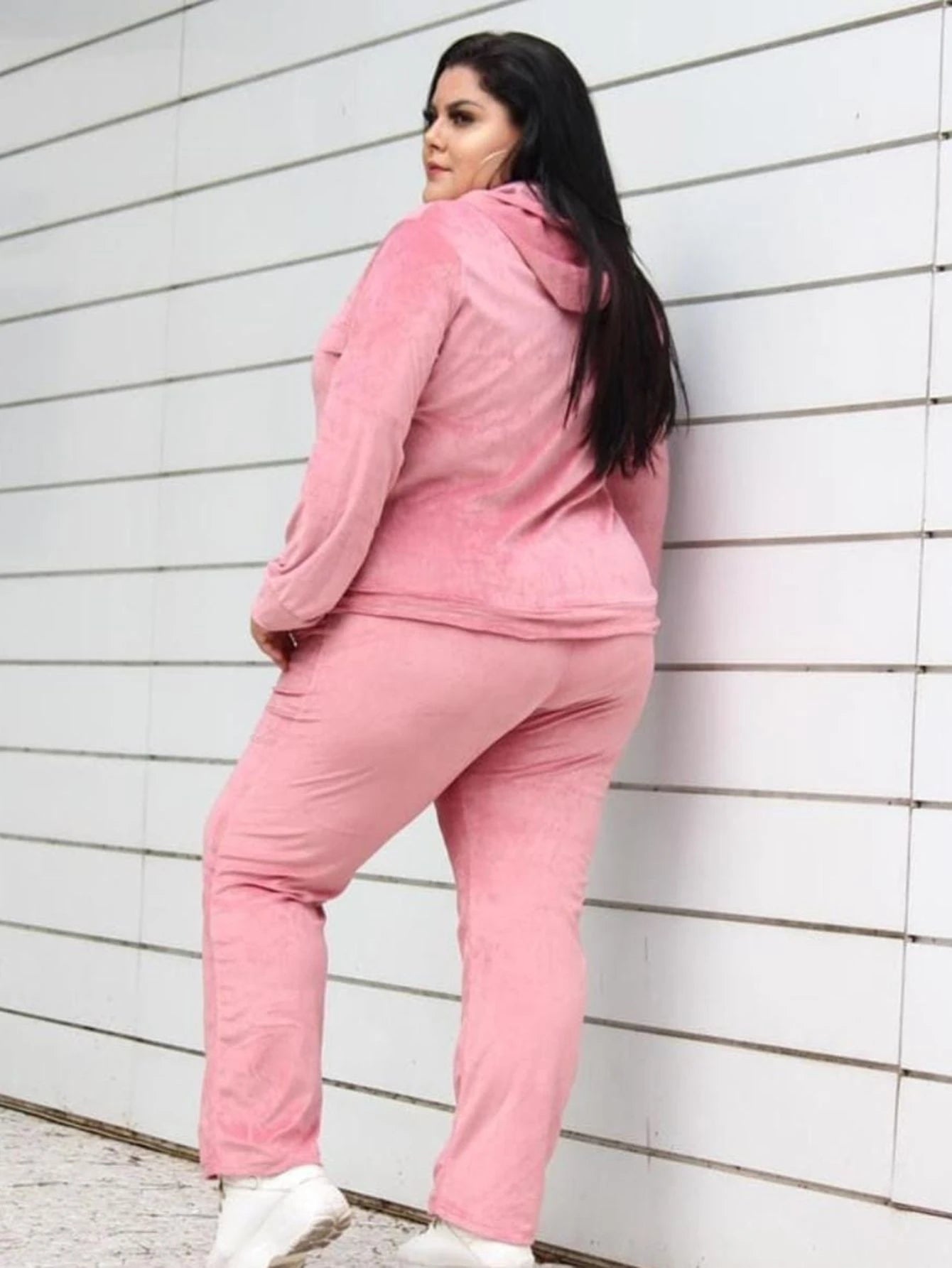 Conjunto Feminino Plus Size Plush Capuz Inverno Agasalho Calça