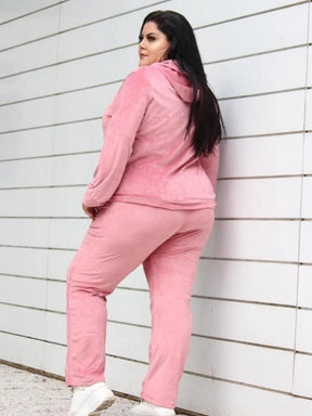 Conjunto Feminino Plus Size Plush Capuz Inverno Agasalho Calça