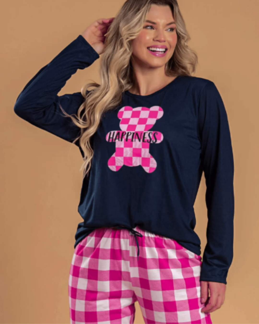 Pijama Feminino Inverno Urso Xadrez | Quentinho, Estiloso e Confortável para Dias Frios