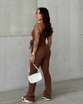 Conjunto Feminino Canelado Tomara Que Caia Com Bojo - Mel