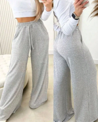 Calça Pantalona feminina de Tecido Lazinho Cintura Alta com Bolso