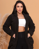 Casaco teddy feminino Comprido com Capuz e Bolso