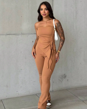 Conjunto Feminino Canelado Tomara Que Caia Com Bojo - Mel