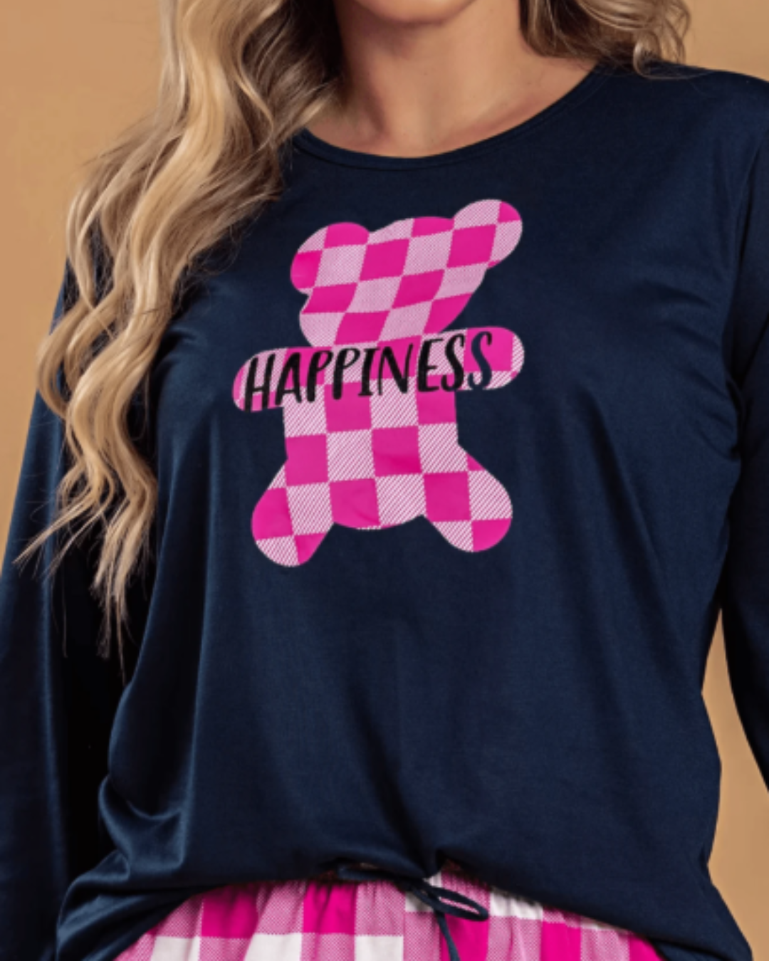Pijama Feminino Inverno Urso Xadrez | Quentinho, Estiloso e Confortável para Dias Frios