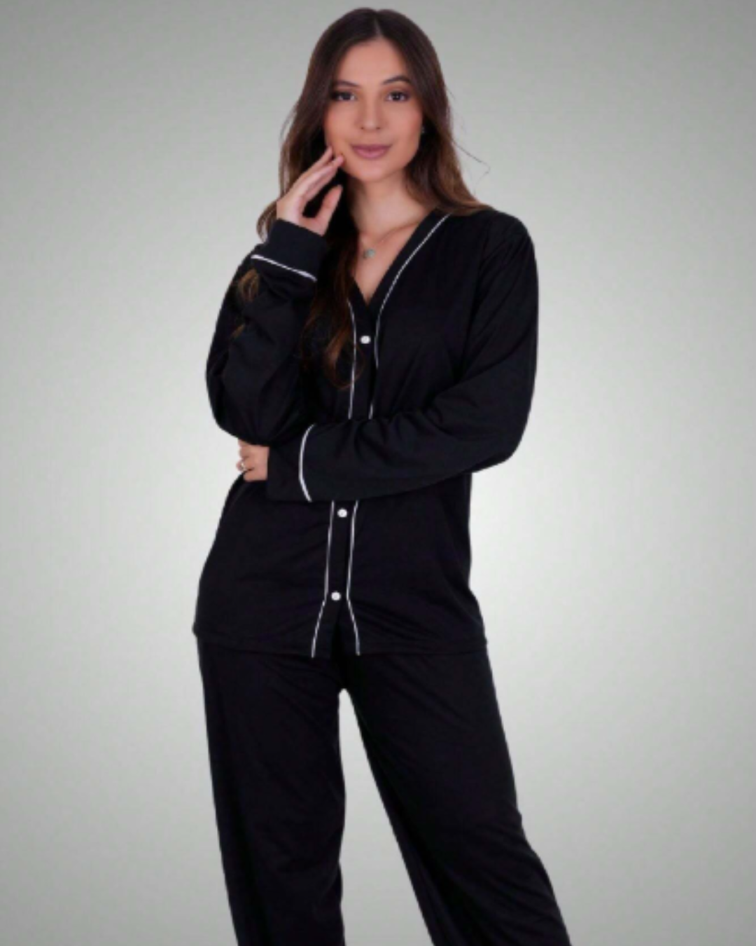 Pijama Americano Feminino Inverno | Manga Longa e Calça Confortável para Noites Frias