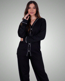 Pijama Americano Feminino Inverno | Manga Longa e Calça Confortável para Noites Frias