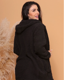 Casaco teddy feminino Comprido com Capuz e Bolso