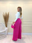 IN FASHION Calça feminina plissado Pantalona plissado Calça Feminina Novo