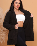 Casaco teddy feminino Comprido com Capuz e Bolso