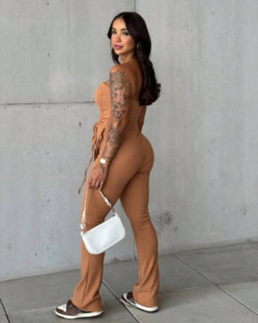 Conjunto Feminino Canelado Tomara Que Caia Com Bojo - Mel