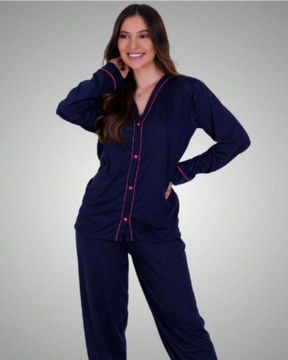 Pijama Americano Feminino Inverno | Manga Longa e Calça Confortável para Noites Frias