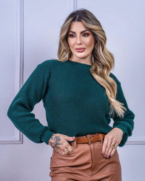 Blusa Feminina de Tricot Katy com Manga Bufante | Elegância e Conforto para o Inverno