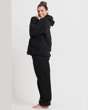 Pijama Feminino Inverno Teddy Flanelado | Capuz, Bolso e Conforto Total