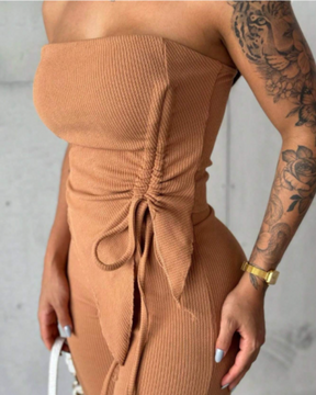 Conjunto Feminino Canelado Tomara Que Caia Com Bojo - Mel