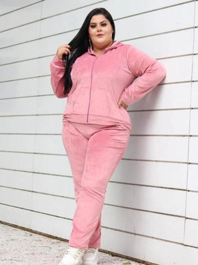 Conjunto Feminino Plus Size Plush Capuz Inverno Agasalho Calça