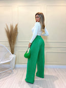 IN FASHION Calça feminina plissado Pantalona plissado Calça Feminina Novo