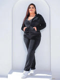 Conjunto Feminino Plus Size Plush Capuz Inverno Agasalho Calça