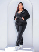 Conjunto Feminino Plus Size Plush Capuz Inverno Agasalho Calça