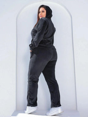 Conjunto Feminino Plus Size Plush Capuz Inverno Agasalho Calça