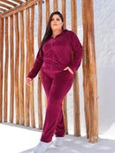 Conjunto Feminino Plus Size Plush Capuz Inverno Agasalho Calça