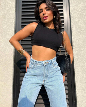 Bermuda Feminina Jeans Ate o Joelho Cintura Alta Casual
