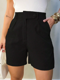 Bermuda Feminina de Linho Cintura Alta com Bolsos Preta