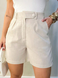 Bermuda Feminina de Linho Cintura Alta com Bolsos Areia