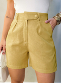 Bermuda Feminina de Linho Cintura Alta com Bolsos Caqui