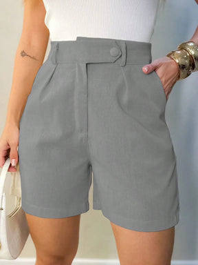Bermuda Feminina de Linho Cintura Alta com Bolsos Cinza