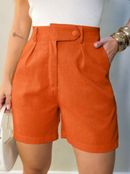 Bermuda Feminina de Linho Cintura Alta com Bolsos Laranja
