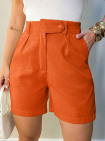 Bermuda Feminina de Linho Cintura Alta com Bolsos Laranja